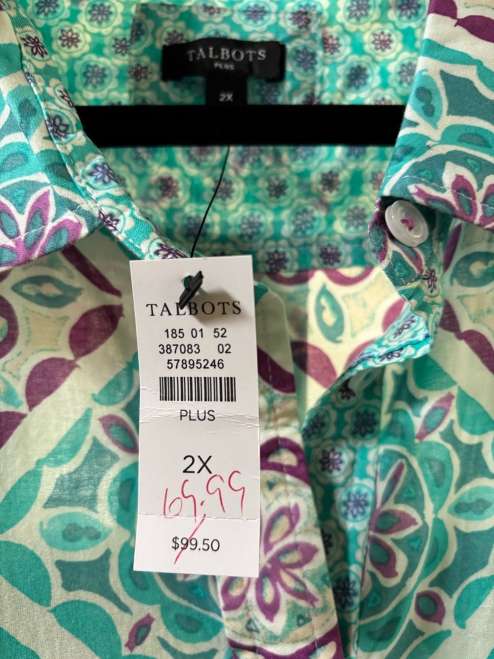Talbots Teal, Turquoise & Purple Floral Button-Down Shirt